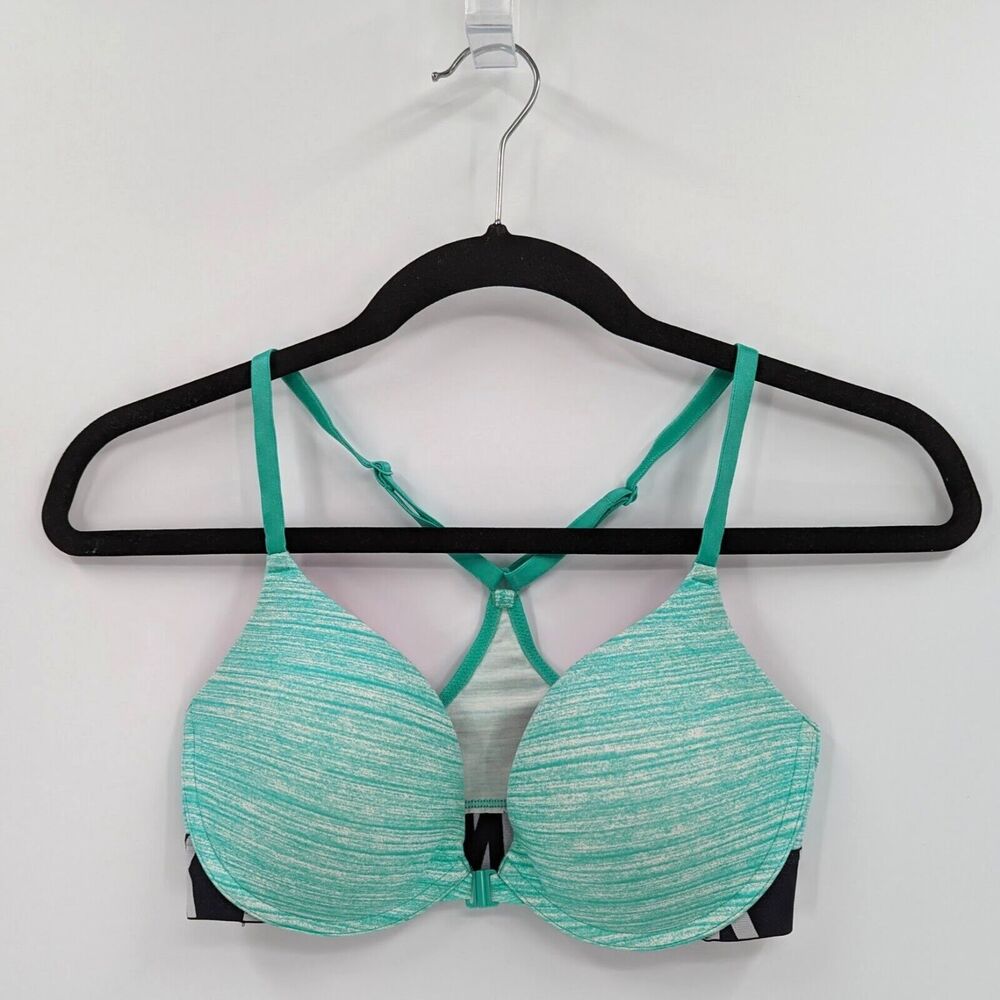 Victoria's Secret PINK Bra Women’s 32D Green Stripe Push Up Racerback